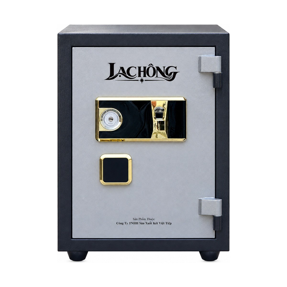 Két Lạc Hồng CT98 FG, Đen bạc, cửa đóng, logo Lạc Hồng và tên nhà sản xuất trên mặt trước.