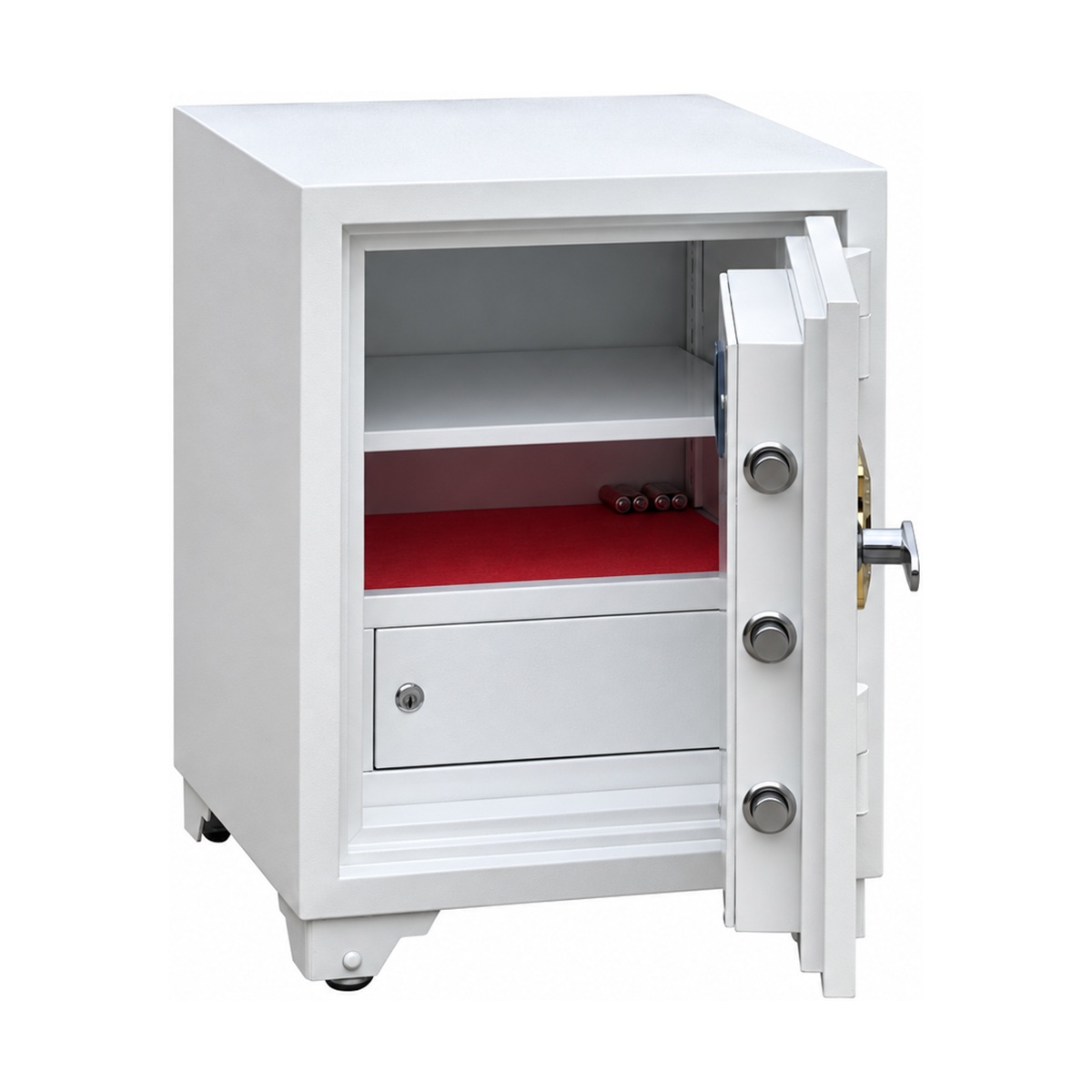 Két sắt Lạc Hồng KTC62 FG – màu trắng, mở cánh, khoang chứa bên trong