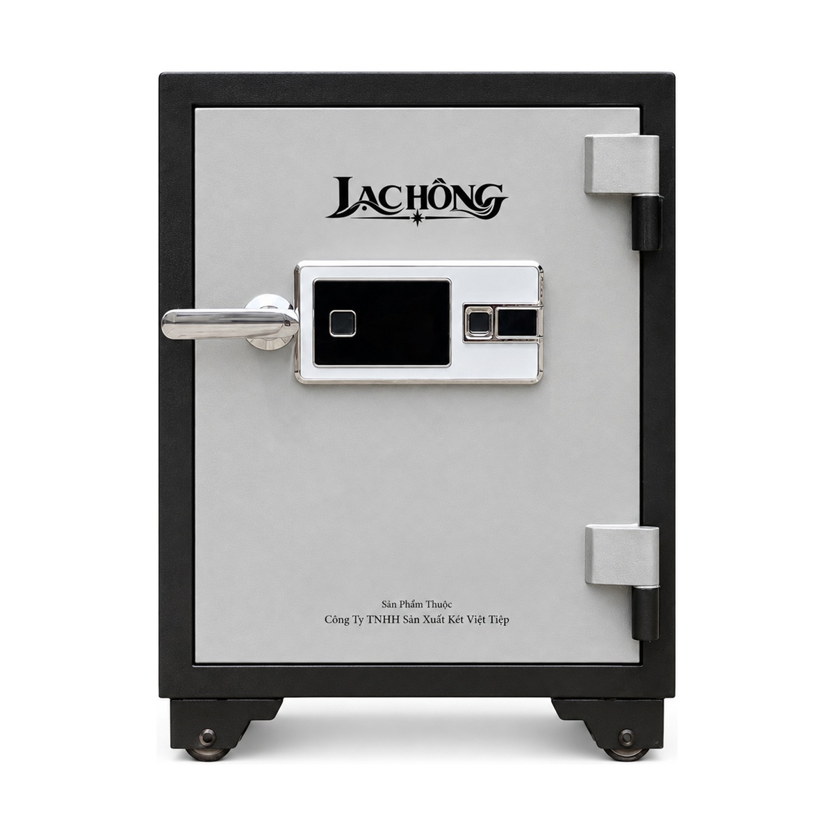 Két sắt Lạc Hồng KTC62 PRO màu đen bạc, đóng cửa, mặt trước