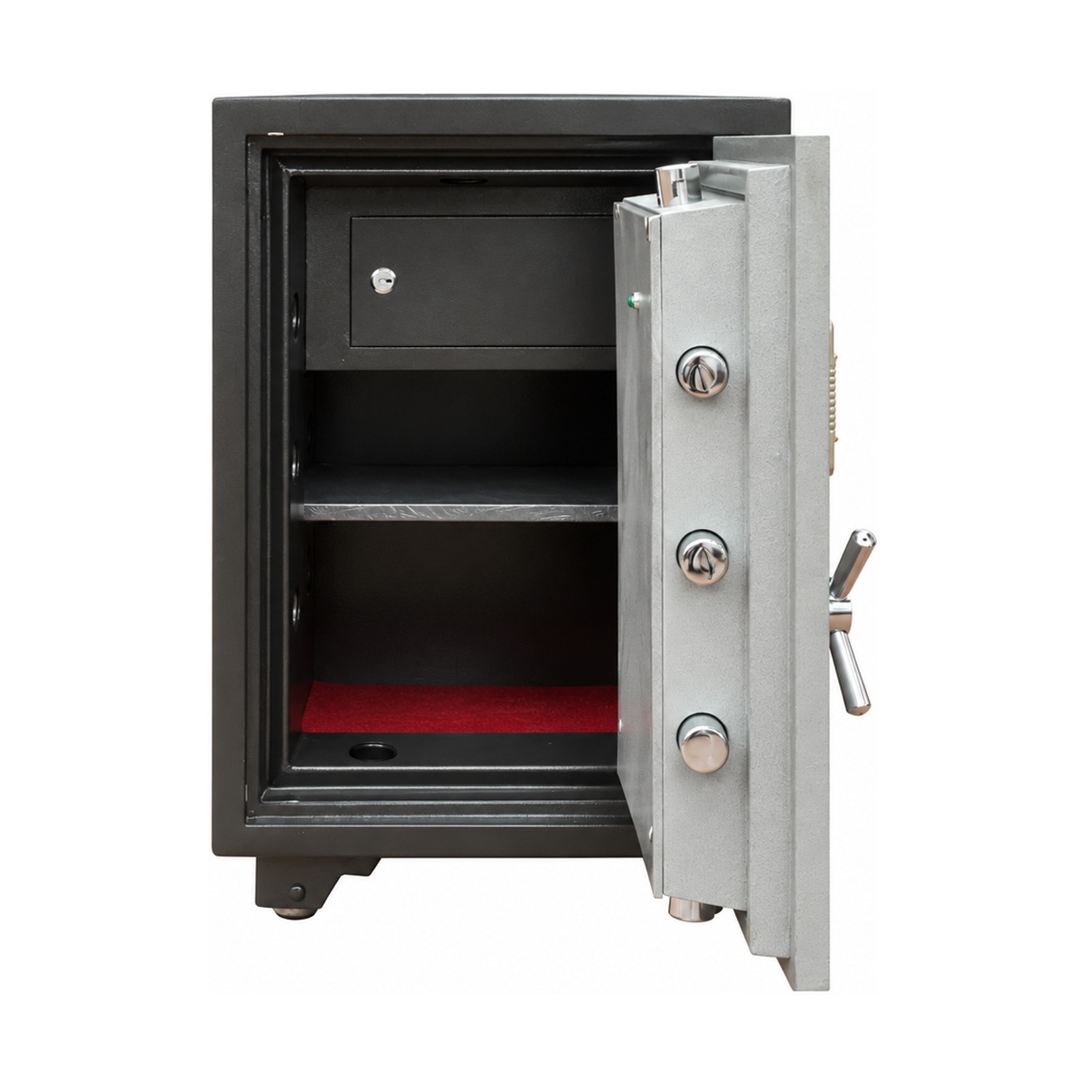 Két sắt Lạc Hồng SC720 E – màu đen phối bạc, mở cánh, khoang chứa bên trong