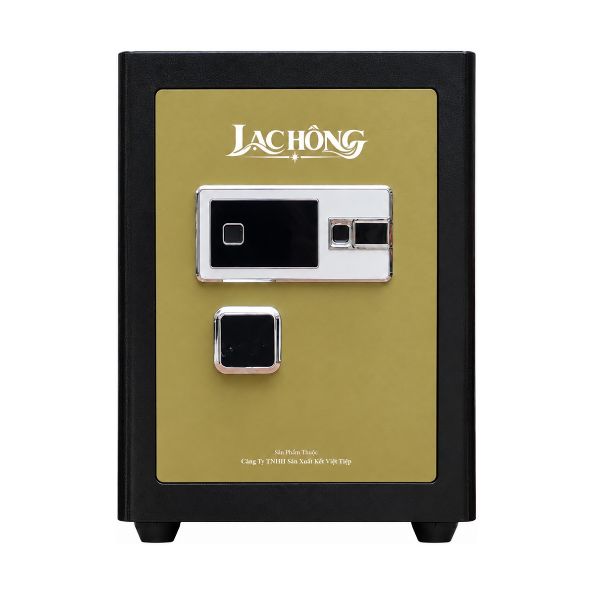 Két sắt Lạc Hồng VSC65 PRO màu đen vàng, đóng cửa, mặt trước