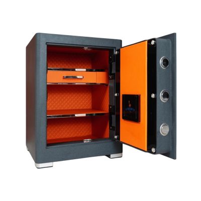 Két sắt Liberty LB58Pro – màu xám, mở cánh, khoang chứa bên trong