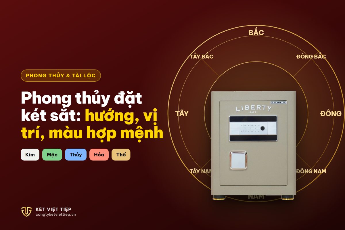 Phong thủy đặt két sắt: la bàn tám hướng và két Liberty màu vàng gold