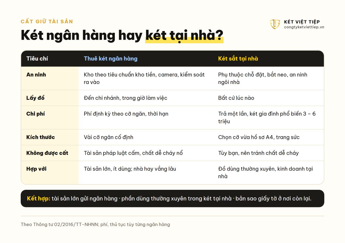 Bảng so sánh thuê két ngân hàng và két sắt tại nhà